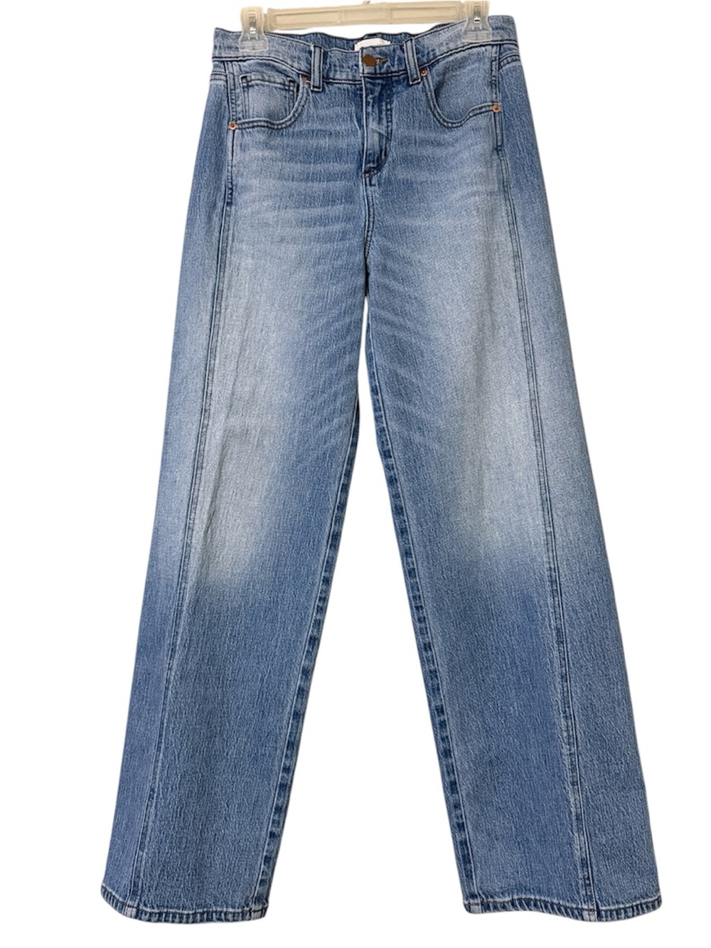 EVEREVE size 28 women's denim light wash wide leg jeans seam on front sides